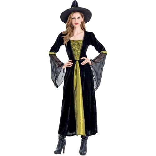 Halloween Costumes Witch Costume for Women Adult Adulto Fantasia Long Dress Hat Cosplay Clothing for Woman