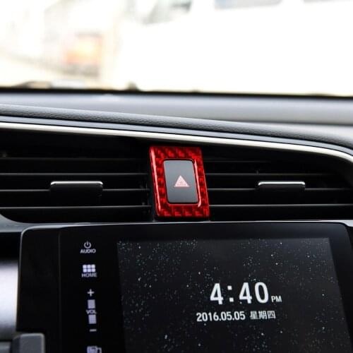 Red Genuine Carbon Fiber Car Dashboard Center Emergency light Button Cover Trim Sticker For Honda Civic 2016-2019 LHD and RHD