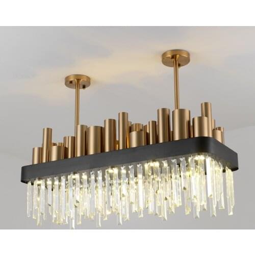 LED Postmodern Iron Crystal Rectangle Gold Lamparas De Techo Lustre Chandelier Lighting For Foyer Bedroom