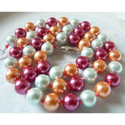 Fashion Beautiful! 8mm colorful round shell pearl necklace Fashion Jewelry Making Design Gifts For Girl Women 17" Jewelry sp037