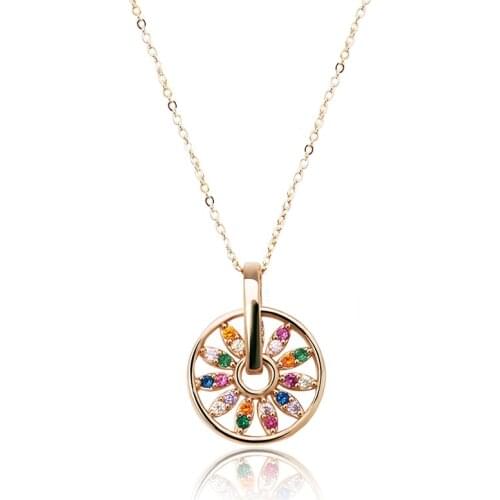MxGxFam Multicolor Lucky Round Pendants Necklace For Women Fashion Jewelry 24 k Pure Gold Color 45 cm Chain