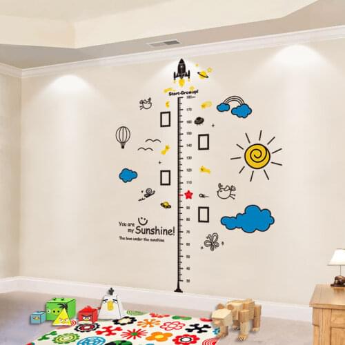 Height Measure Wall Stickers DIY Cartoon Spacecraft Wall Decals for Kids Rooms Baby Bedroom Home Decoration