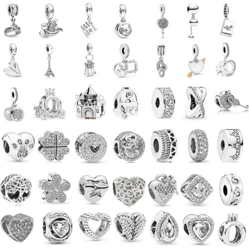 The new fashion original Pandora one arrow through the heart cross one side diamond beaded accessories ladies jewelry gifts