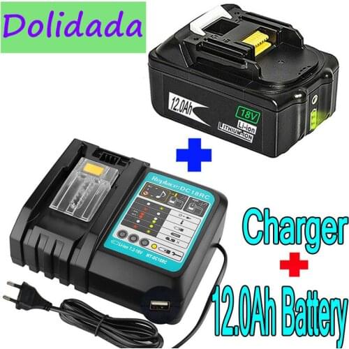 Original 18V 12Ah Rechargeable Battery Li-Ion Battery Replacement Power Tool Battery for MAKITA BL1880 BL1860 BL1830+3A Charger