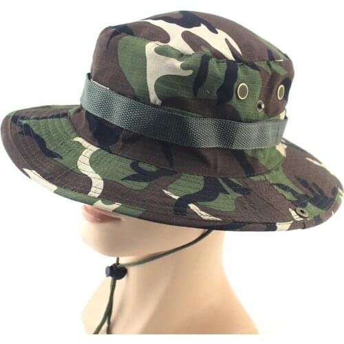Unisex Camouflage Printed Bucket Hats Outdoor Fishing Climbing Basin Hat Casual Drawstring Sunscreen Caps Comfy Foldable Cap