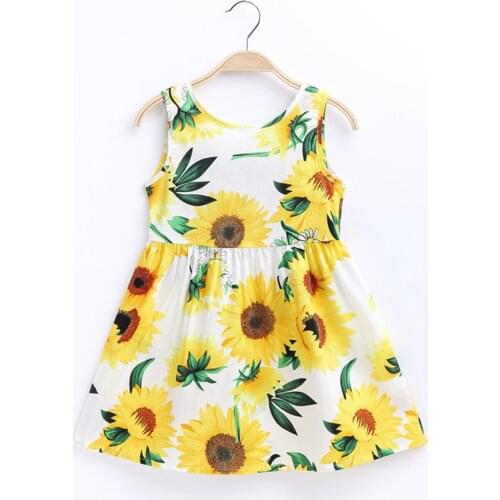 Baby / Toddler Girl Sunflower Print Bowknot Sleeveless Dress