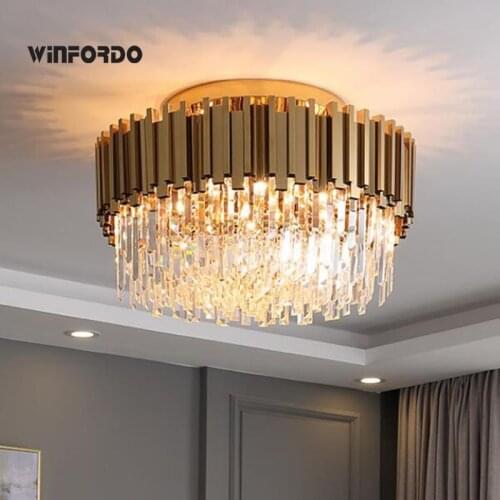 2021 Luxury Crystal Chandelier Modern Gold Round Led Lighting Fixtures For Home Interior