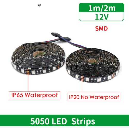 12 V Volt LED Strip Light RGB 5050 Black PCB 1M 2M 60led/m Flexible 12V Led Strip RGB Waterproof TV Backlight Ribbon