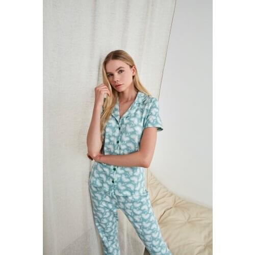 Trendyol Mint Pattern Knitted Pajamas Set THMSS19IP0026