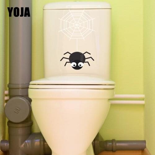 YOJA 14X23.1CM Funny Cute Spider Web Cartoon Wall Sticker Toilet Decal Bedroom Home Decor T5-1277