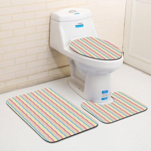 Zeegle Geometric 3Pcs Bathroom Carpet Set Flannel Toilet Bath Mats Anti Slip Pedestal Rug Bathroom Floor Mats Lid Toilet Cover