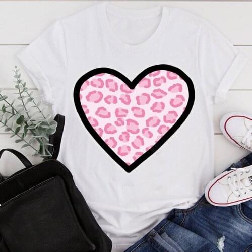 Women Clothes Cartoon Clothing 90s Love Heart Leopard Summer Print Fashion Tshirt Female Short Sleeve Tee Top Graphic T-shirt