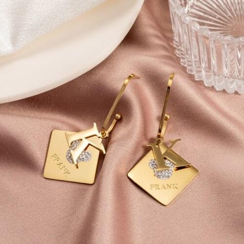 TIMEONLY Korea Fashion Square Metal Letter K Sparkly Crystal Dangle Earring for Women Girls 2021 Hot Sale Accessories Elegant