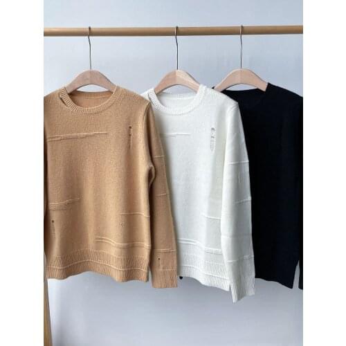 Women Sweater 2021 New Retro Worn Out Winter 100% Cashmere Womens Round Neck Loose Sweater