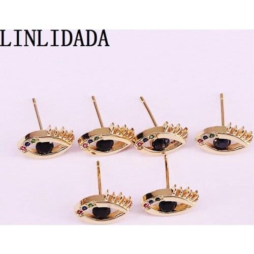 10Pair Gold Filled Pave CZ mini small cute eye stud earring fashion jewelry