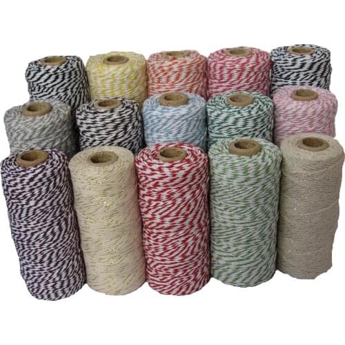 100pcs/lot cotton bakers twine 12ply thick, 100m/spool, divine twine,cotton cords, used in gift packing 25 kins color choose