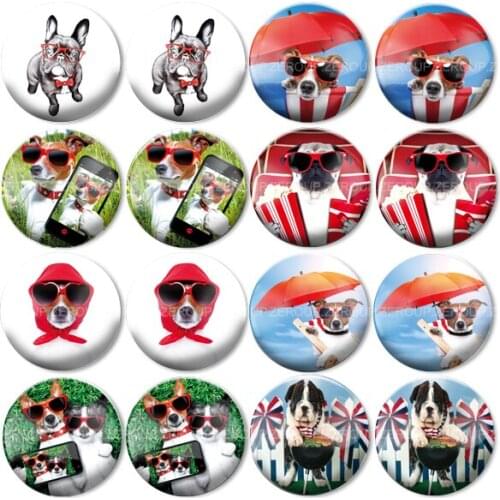 16pcs Round Glass Cabochon Fashion Dog Picture Mixed Pattern Fit Base Earring Setting for Jewelry Flatback BCH-364