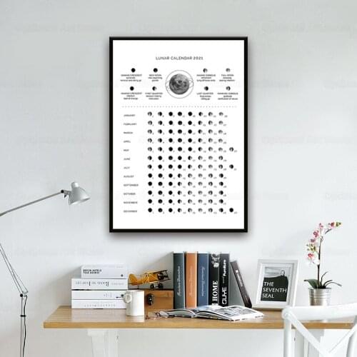 2021 Moon Phase Calendar Canvas Print Andromeda Galaxy Moon Phases Poster Crescent Moon Lunar Calendar Art Painting Home Decor