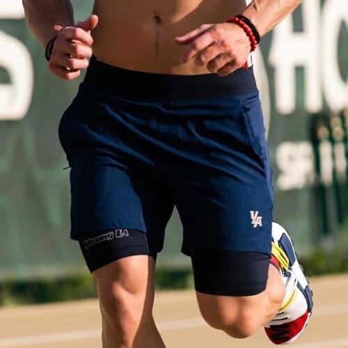 2021 new Joggers Shorts Men 2 in 1 sport shorts Gyms Fitness Bodybuilding Workout Quick Dry Beach Shorts Male Summer Running