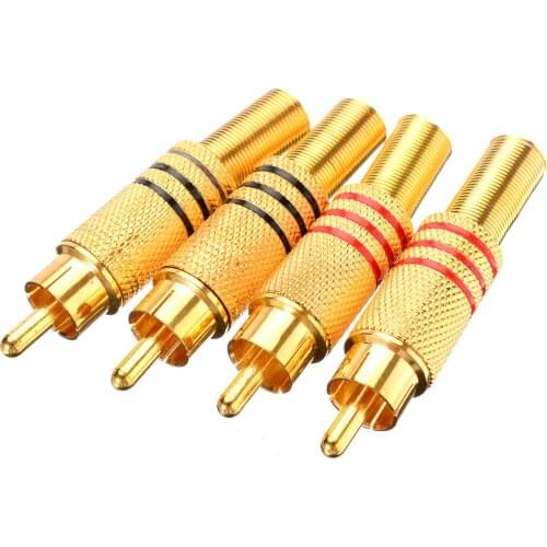 4Pcs RCA Phono Solder Connector Male Plug Speaker Adapter Gold Plated Audio Connector for Audio Amplifier 5.4cm