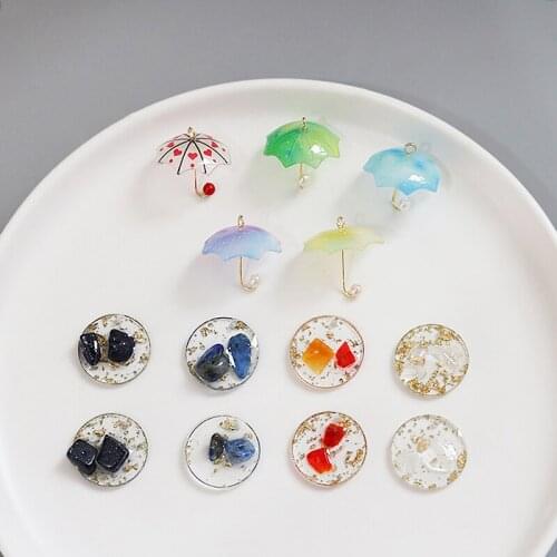 6pcs Pearl Umbrella Fun Pendant Resin Gold Foil Transparent Circle Perforable Earrings For Women Fashion DIY Jewelry Findings