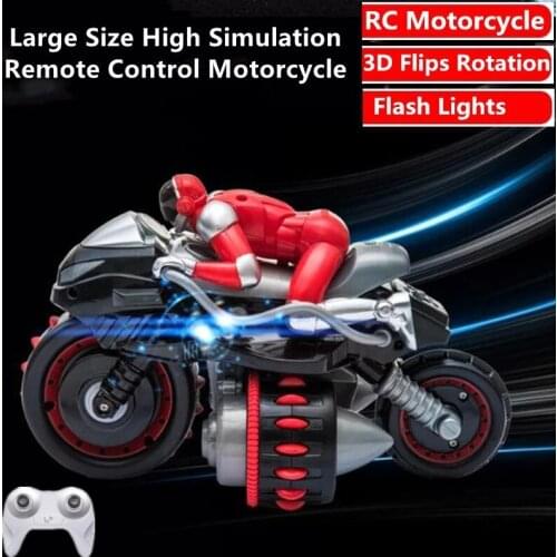 Large Size High Simulation Motorcycle 2.4G Remote Control Motorcycle Stunt Driving 3D Flips Rotation RC Stunt Motorbike Boy Gift