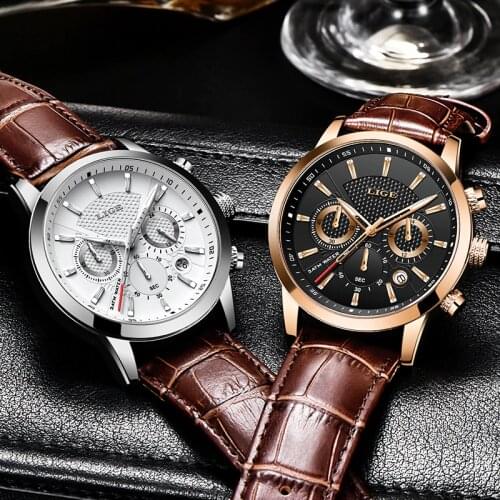 2020 New Mens Watches LIGE Top Brand Leather Chronograph Waterproof Sports Automatic Date Quartz Watch For Men Relogio Masculino