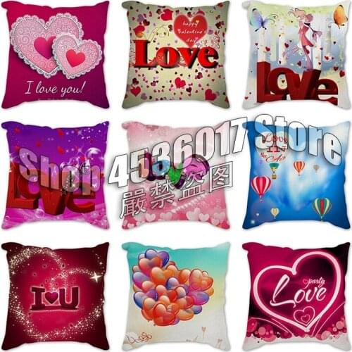 Valentine Print Pillow Case Polyester Sofa Car Throw Pillows Cushion Cover Home Decorative Pillows Cotton Linen Cover Pillowcase