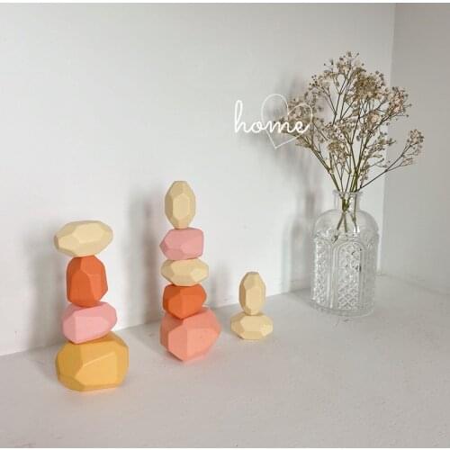 Wood Stone Block Colorful DIY Jenga Kids Room Stone Window Display Intellectual Childrens Toy Home Decoration Accessories