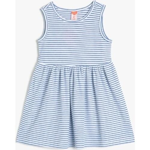 Female Child Blue Striped Dress 0 YMG89103OK Polyester Midi Hanging Neck