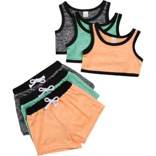 FOCUSNORM 2021 Newly Summer Toddler Baby Girls Clothes Sets 1-5Y Solid Sleeveless Vest Tops Shorts Sports Outfits