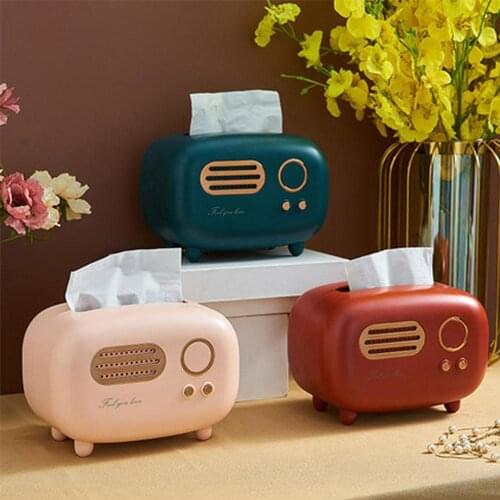 Retro Radio Model Tissue Box Desktop Paper Holder Vintage Dispenser Storage Napkin Case Organizer Ornament Wet Wipes Decorations