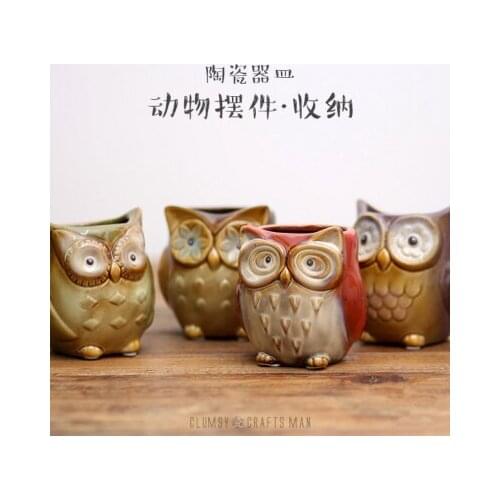 Free shipping ceramic owl shaped desktop pen holder Desk Organizer