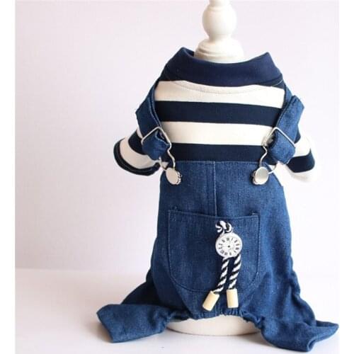 New Spring Autumn Winter Xs Dog Clothes For Small Dogs Girl Boy Teddy Stripe Cover Leg Jean Jumpsuits Puppy Outfit Pet Clothing