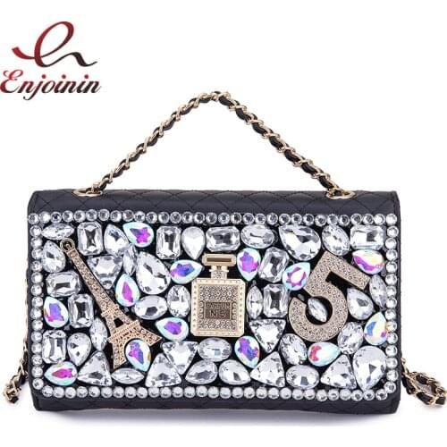 Luxury Diamond Pu Leather Long Magnetic button Coin Purses for Women Clutch Wallet Fahion Money Credit Card Holder Chain Bag