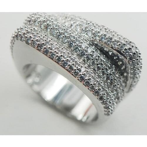 Micropave White Crystal Zircon 925 Sterling Silver Ring Size 6 7 8 9 10 11 A04