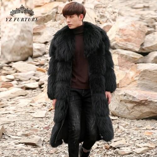 2020 New Men Real Raccoon Dog Fur Coat X-Long 110cm Full Pelt Natural Jacket Fur Genuine Winter Fashion Raccoon Coats Men FM-023