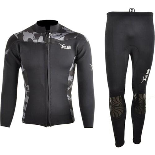 Front Zipper Neoprene 2MM Two Pieces Man Diving Wetsuit For Surfing And Spearfishing Knee Protection Black Swimsuit YW6001