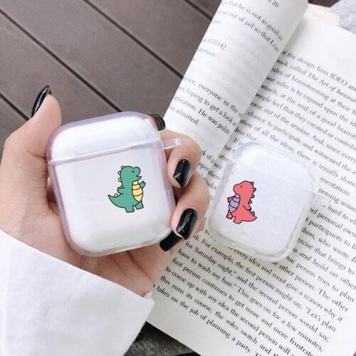 Cute Cartoon Dinosaur Lovers Earphone Case For Apple AirPods 1st or 2nd Gen Clear Soft Protective Headphone Cover Accessories