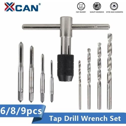 XCAN Tap Wrench Set 6/8/9pcs Hand Tapping Tool Holder Twist Drill Bit Screw Tap Drill Metalworking Threading Tool