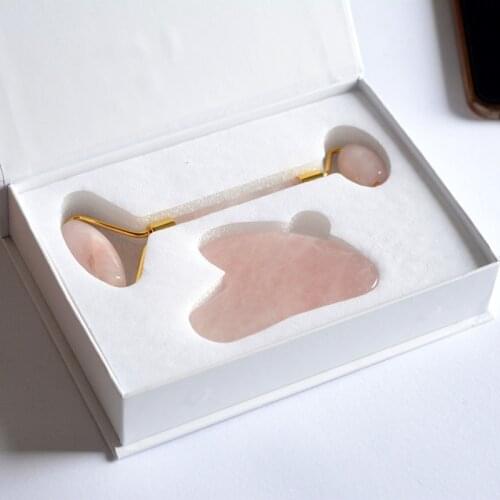 Natural Rose Quartz Massager Jade Massage Facial Massager Facial Relaxation Lifting Tool Jade Rolling Stone Rose Beauty Set