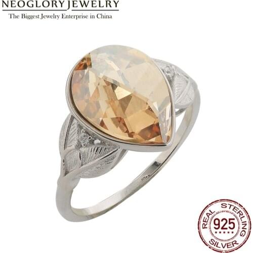 Neoglory S925 Sterling Silver Classical Water Drop Rings For Women Simple Finger Rings Embellished With Crystals From Swarovski
