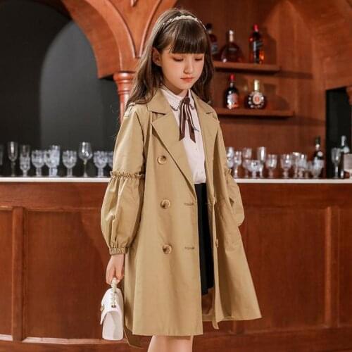Autumn Winter Long Jackets For Girls Fashion Double Breasted Knee Length Coats Kids Teens Casual Outerwear Overcoats Clothing