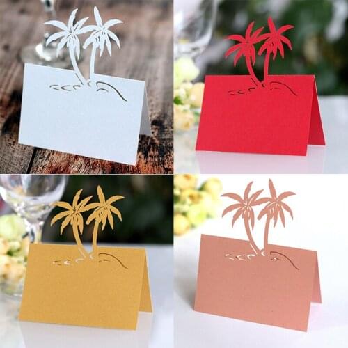 50pcs Laser Cut Table Name Place Card Coconut Tree Guest Message Setting Card Wedding Event Christmas Party Favor Decorations