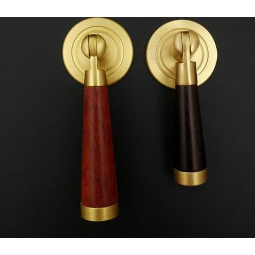 Retro style Top quality brass drawer cabinet drop Pendant knob pull Sandalwood ORK Wood grain kitchen cabinet door handle knob