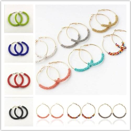 Earring Earrings Round Seed Ear Jewelry Hoop Boho Handmade Stud Beads Women