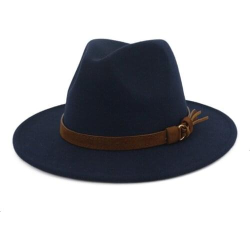 Belt Buckle Decor Wide Brim Party Formal Hat Men Women Fedora Felt Hat Large Size British Style Lady Jazz Hat