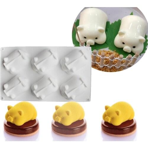 Pig Shape Silicone Cake Mold 6 Cavity Dessert Pudding Jelly Mousse Ice Cream Molds Fondant Chocolate Pudding Mould Baking Tools