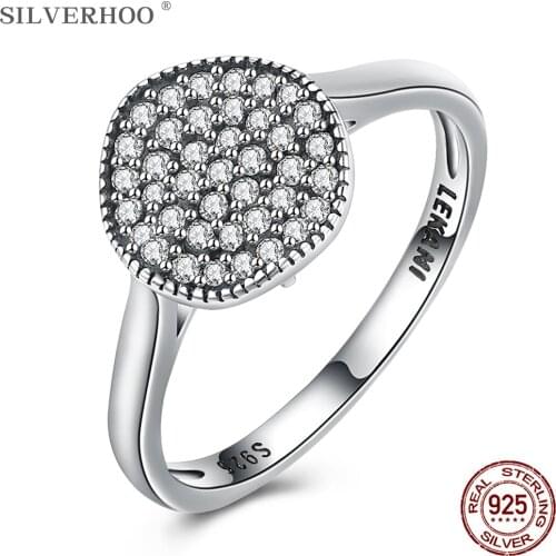 SILVERHOO Genuine Sterling Silver 925 Jewelry Rings For Women Trendy Round Cubic Zirconia Vintage Ring Birthday To Girlfriend