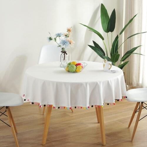 Colorful Ball Lace Round White Wedding Party Decoration Tablecloth Cotton Linen Home Dinner Table Cover